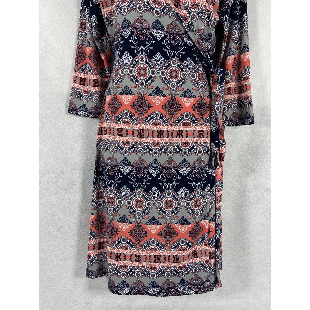 Banana Republic Wrap Dress Women's Medium Blue Pink Long Sleeve Boho Chic Floral - Picture 3 of 12